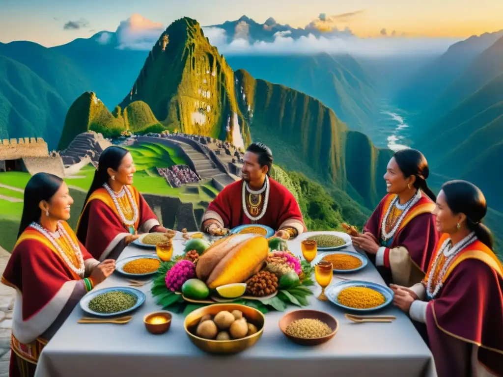 Una ceremonia Inca con rituales gastronómicos antiguos en Perú, en una terraza con vista a los Andes