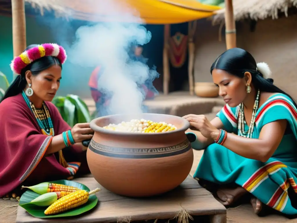 Ceremonia tradicional peruana de preparación de chicha, resaltando el rol cultural de las bebidas en Perú