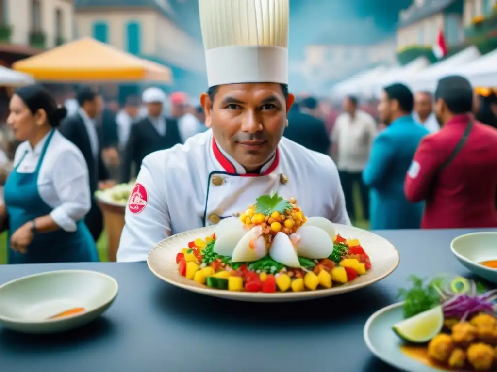 Chef Gastón Acurio presenta ceviche en festival culinario, destacando la gastronomía peruana en París