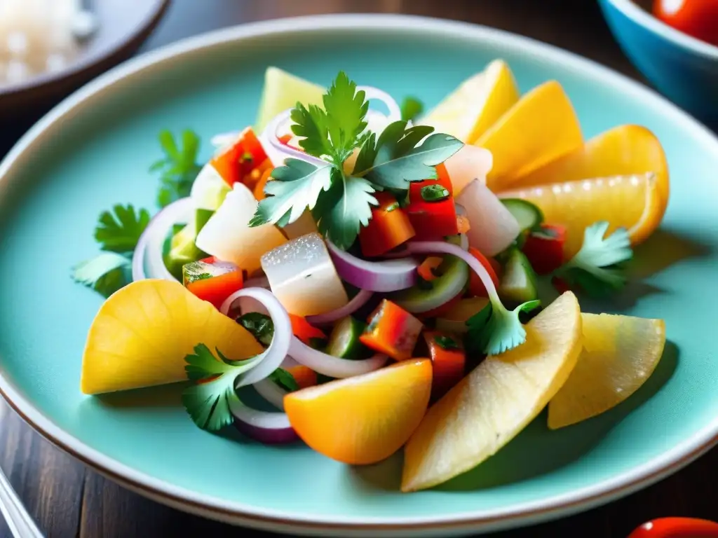 Un ceviche perfecto de la cocina costeña: fresco, vibrante y lleno de detalles, listo para deleitar tus sentidos