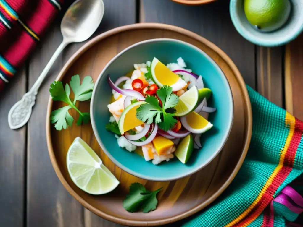 Un ceviche peruano tradicionalmente estético en cerámica, con limón y ají