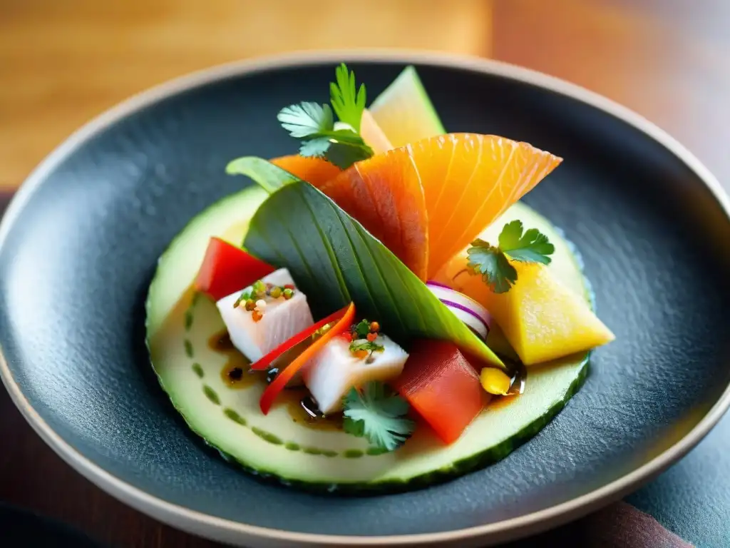 Deléitate con un ceviche peruano nikkei, fusionando influencias culinarias peruanas y japonesas