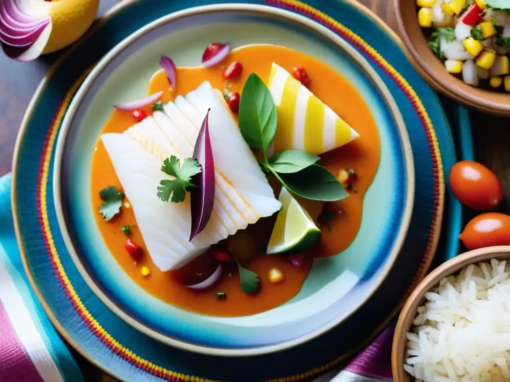 Ceviche peruano con ingredientes autóctonos en mercado de Lima