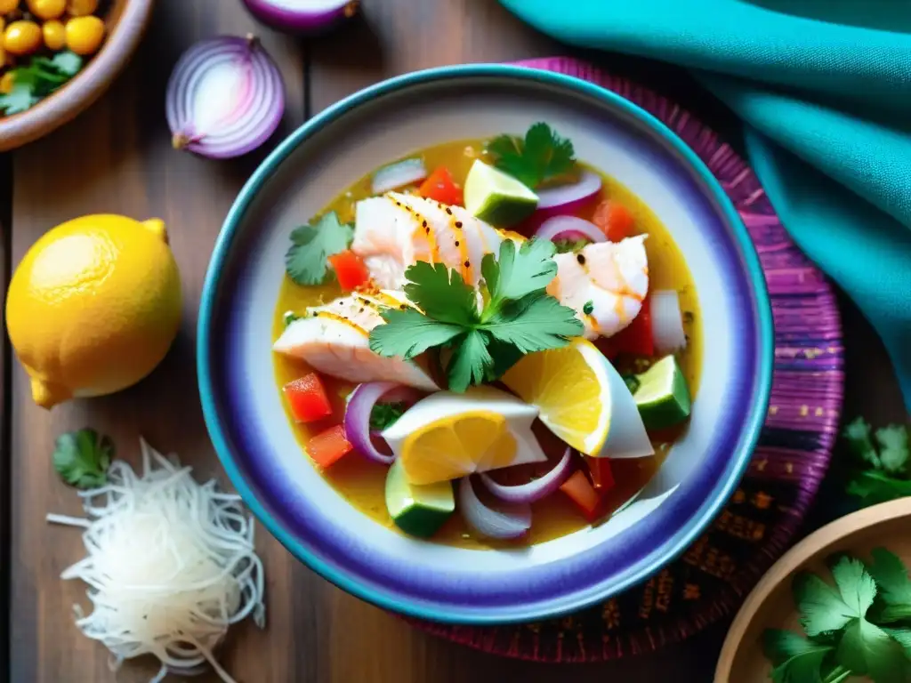 Un ceviche peruano con técnica visual impecable en presentación de comida peruana