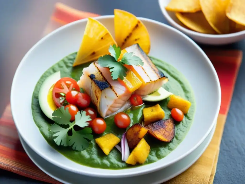 Deléitate con un ceviche peruano tradicional: fresco pescado marinado en cítricos con cebolla, tomate y cilantro