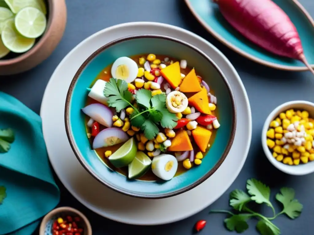 Deléitate con un ceviche peruano tradicional, con ingredientes autóctonos y vibrantes colores