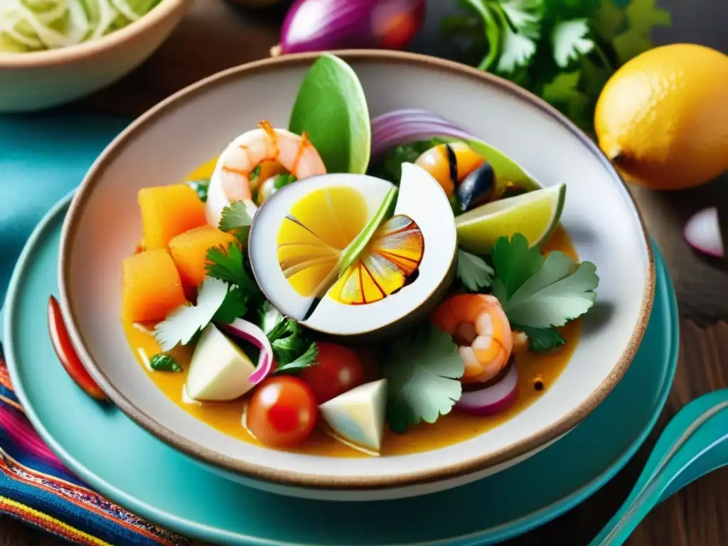 Un ceviche peruano tradicional en un mercado local vibrante