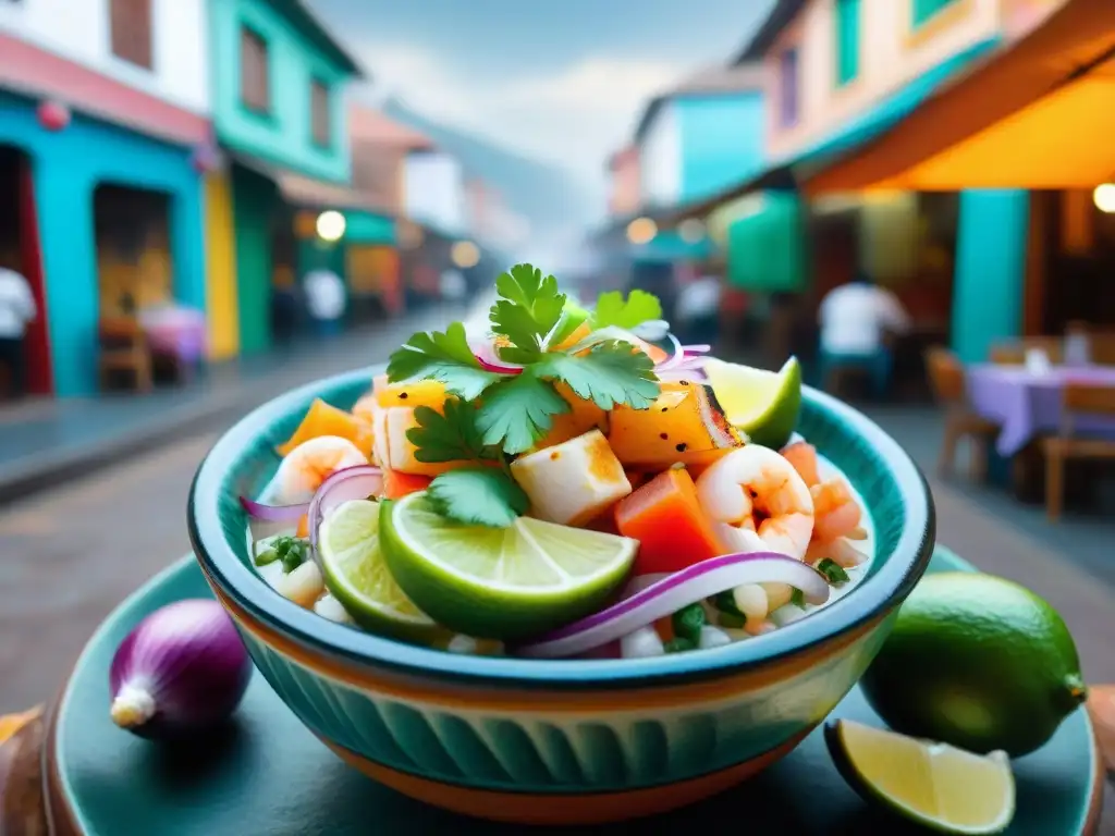 Un ceviche peruano tradicional en un mercado de Lima