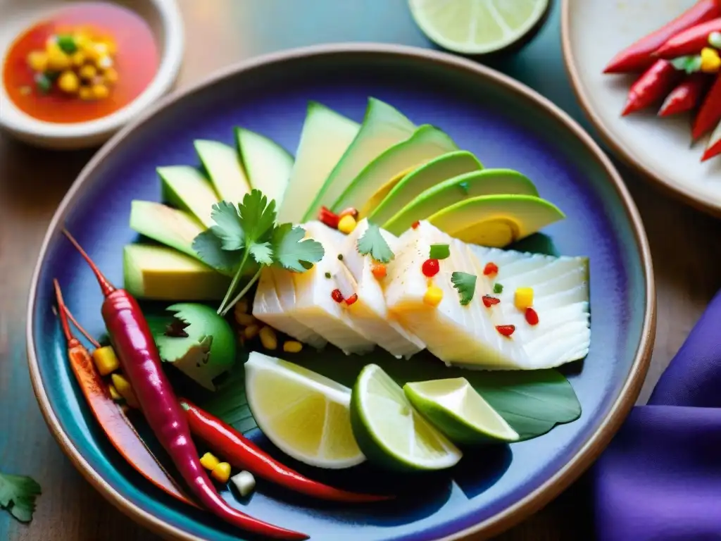 Un ceviche peruano tradicional en un mercado de Lima