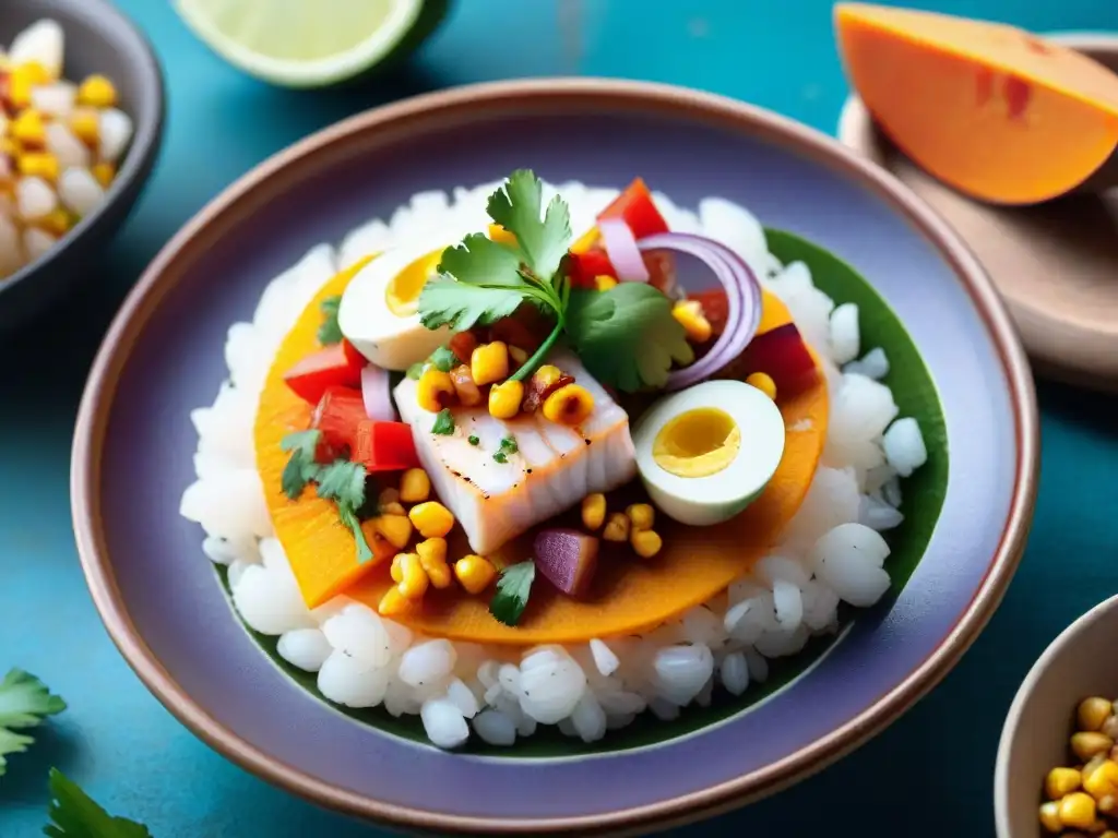 Un ceviche peruano tradicional con pescado fresco marinado en ají amarillo, servido en Lima