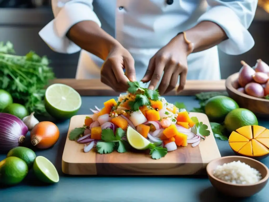 Un chef Afroperuano prepara un delicioso ceviche de pescado, mostrando la influencia africana en la gastronomía peruana