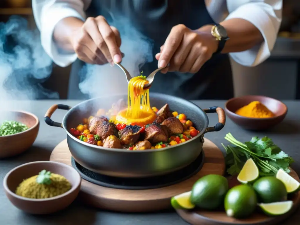 El chef prepara con maestría el ají de gallina, desvelando los secretos de esta receta tradicional peruana