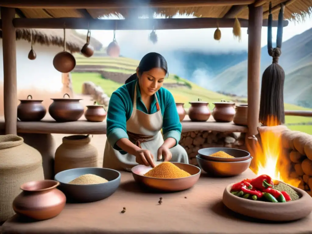 Un chef andino preparando platos tradicionales en una cocina rústica de Apurímac, Perú