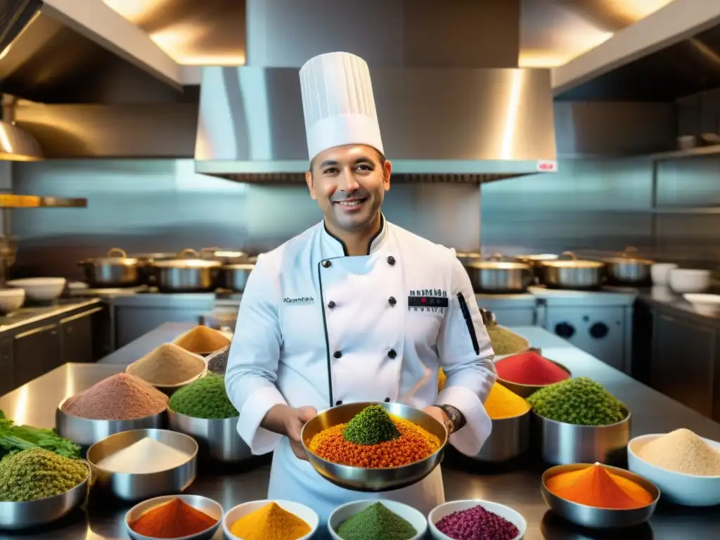 Chef Rafael Osterling en su bulliciosa cocina limeña, fusionando ingredientes autóctonos con técnicas modernas