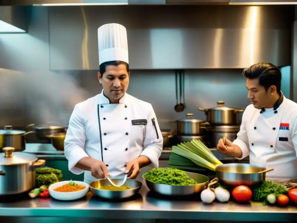 Chef Jaime Pesaque lidera en su bulliciosa cocina peruana, transmitiendo su pasión a jóvenes chefs en evolución constante