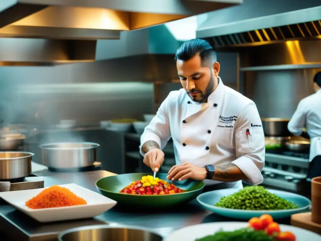 Chef Rafael Osterling en su bulliciosa cocina, creando platos peruanos vibrantes con Sabor peruano auténtico