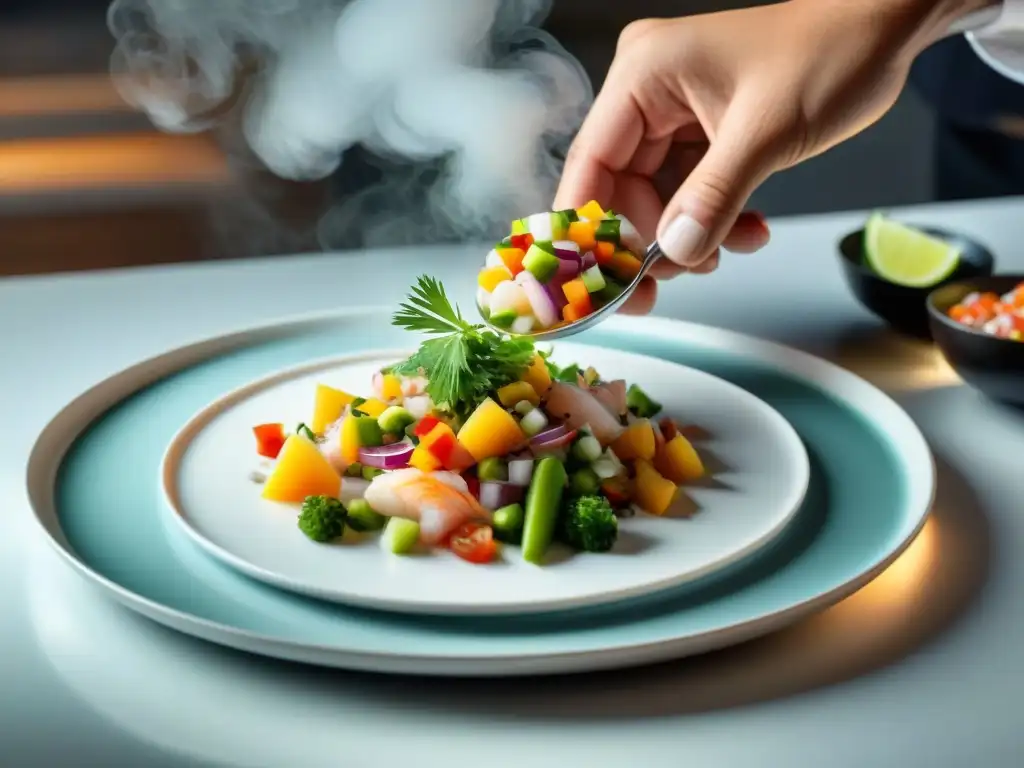 Un chef crea meticulosamente un ceviche de alta calidad