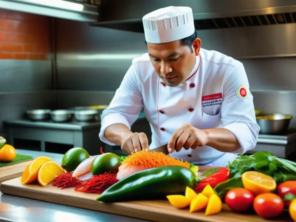 Chef preparando ceviche peruano en Segundo Muelle cocina peruana mundial