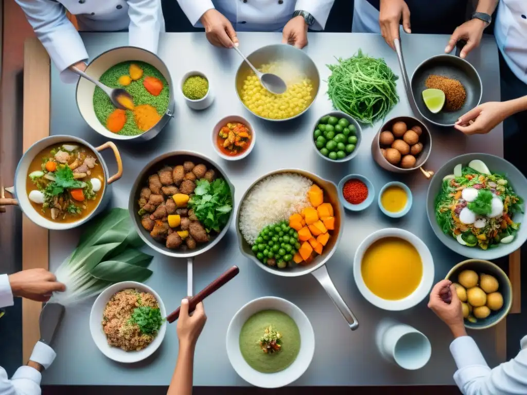 Un chef fusionando tradición e innovación en una cocina peruana durante la evolución gastronómica