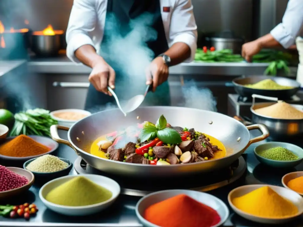 Un chef preparando comida casera limeña auténtica en una cocina vibrante de Lima