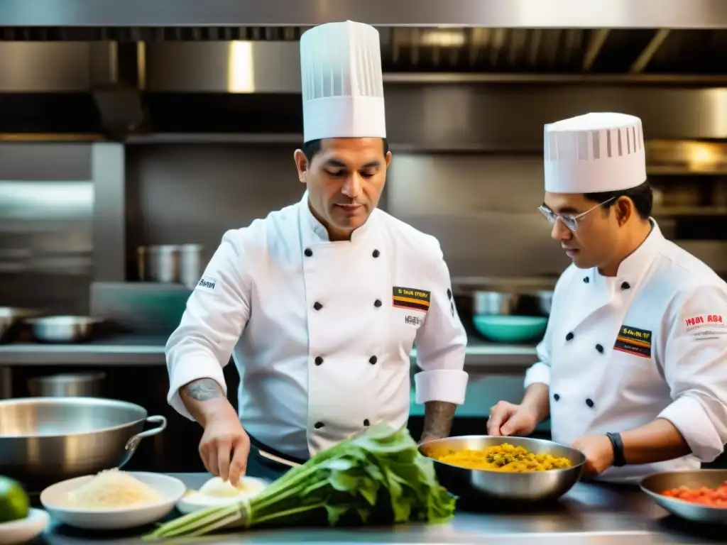 Chef Osterling y su equipo preparan plato peruano en la dinámica cocina de El Mercado