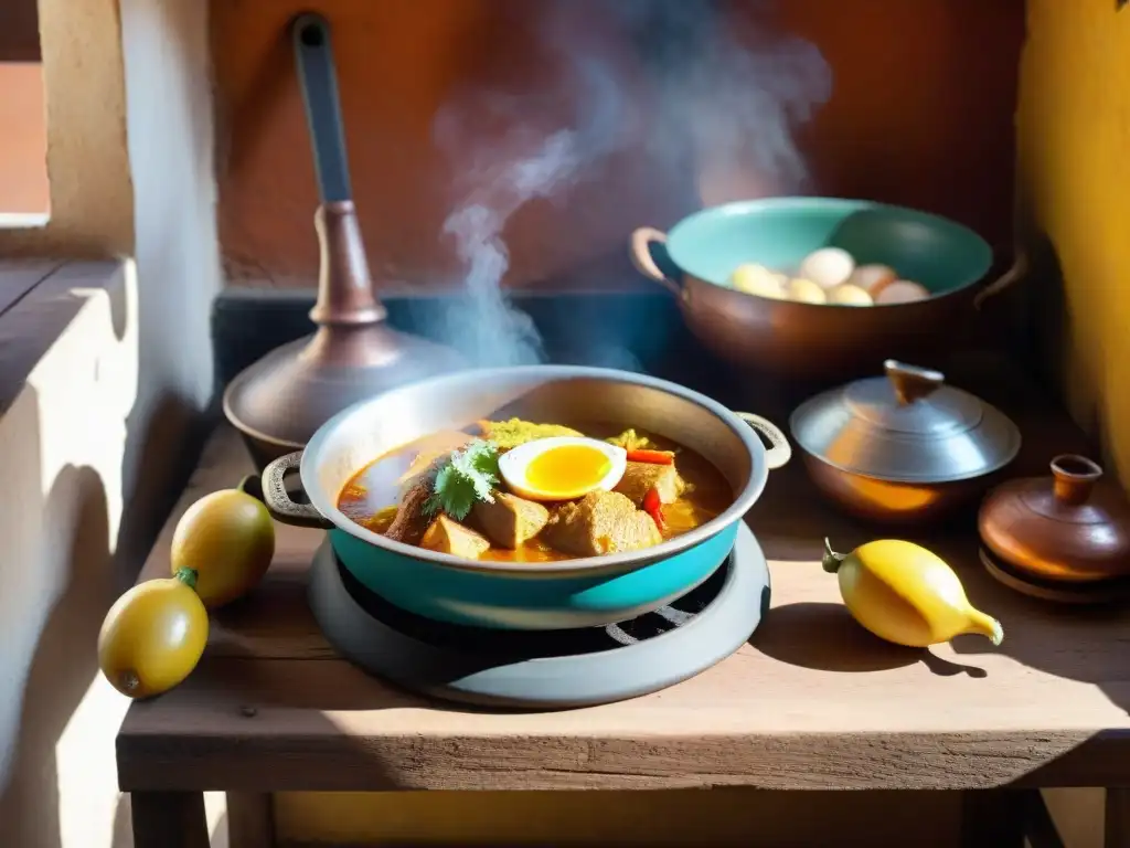 Un chef prepara con esmero un ají de gallina en una cocina peruana tradicional