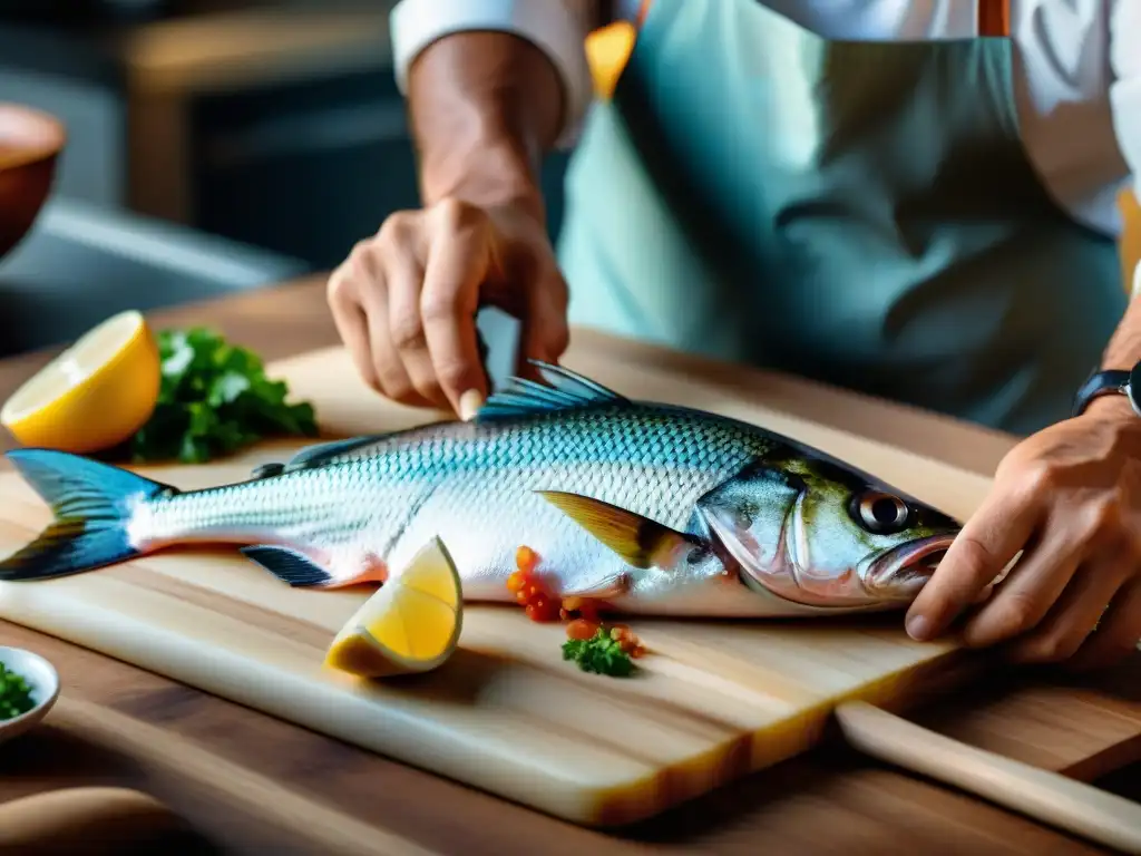 Un chef experto prepara con maestría un auténtico ceviche de trucha andina