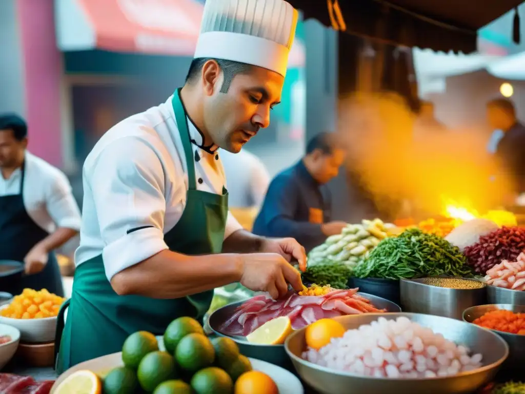 Un chef experto preparando ceviche en el bullicioso Festival del Ceviche Lima