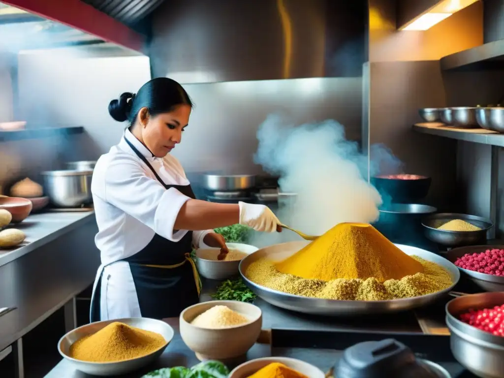 Chef experto en cocina peruana preparando platos tradicionales con maca, destacando los beneficios de la maca en la gastronomía peruana