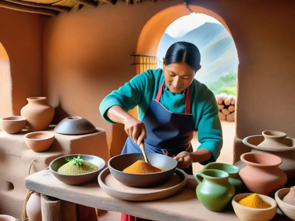 Un chef experto prepara Patarashca en una cocina peruana tradicional, mostrando la receta de pescado