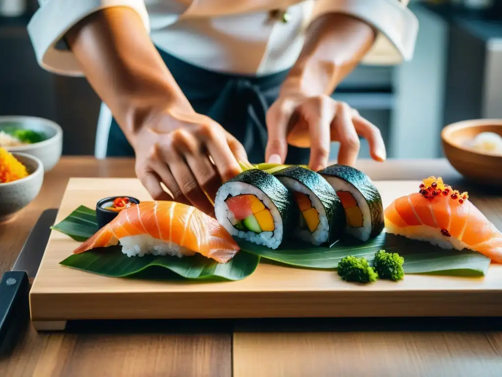 El chef experto fusiona la cocina nikkei de Perú y Japón en un rollo de sushi vibrante