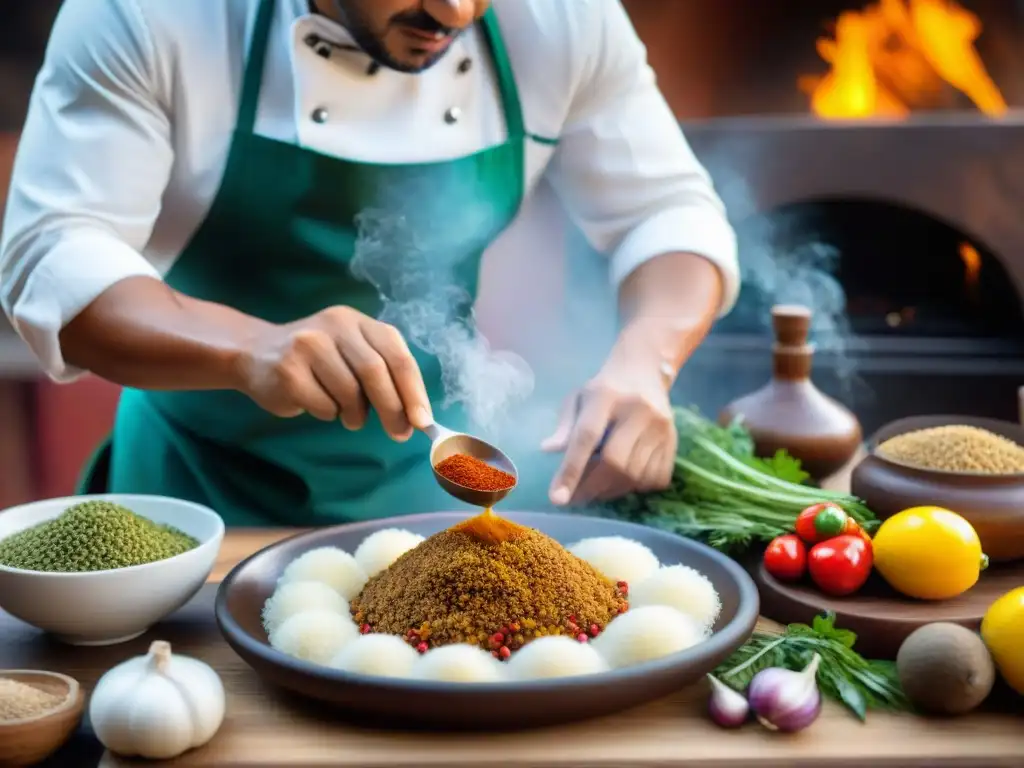 Chef experto preparando con detalle la receta cuy chactado tradicional en cocina peruana