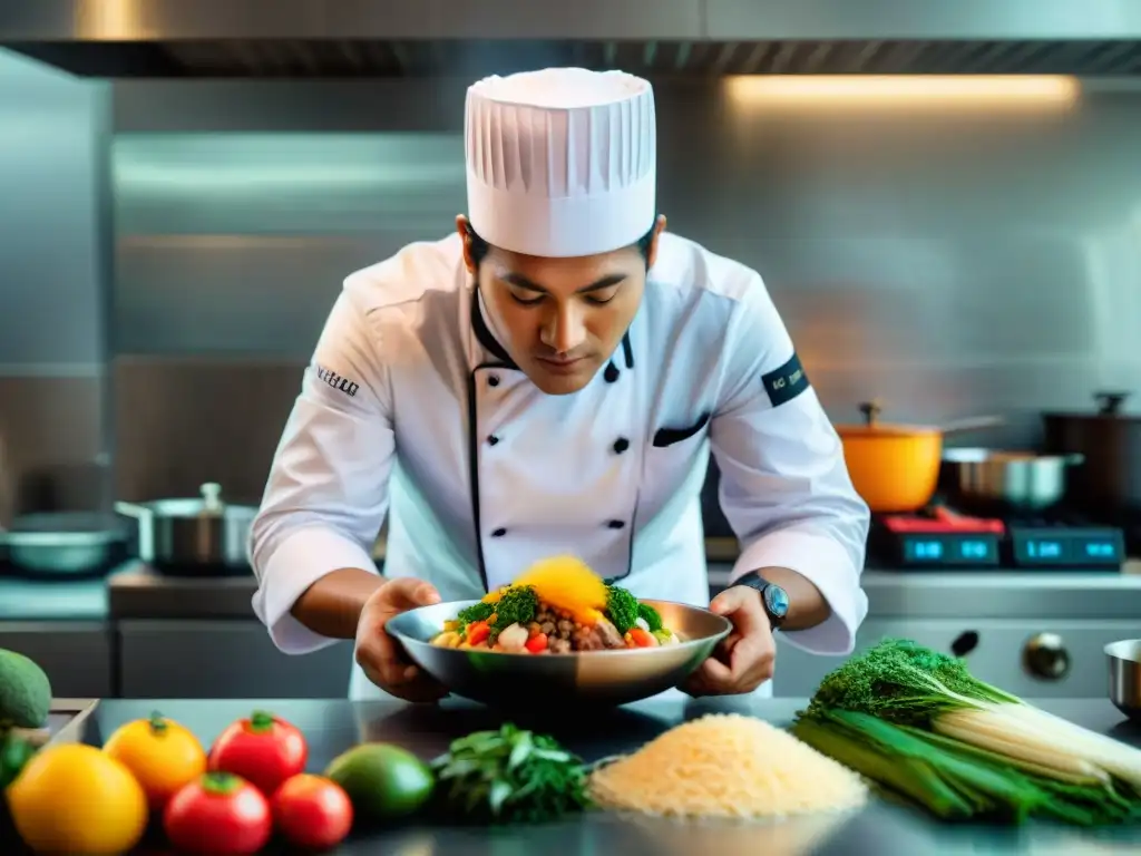 Un chef experto transforma ingredientes peruanos con técnicas modernas en una cocina innovadora en Perú