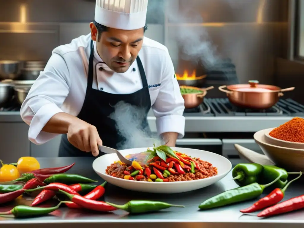 Un chef experto incorpora ajíes peruanos en un plato fusionado, destacando los beneficios de usar ajíes peruanos