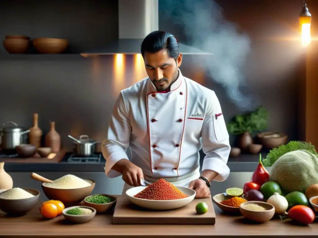 Un chef experto integra quinua andina en cocina moderna, creando plato innovador