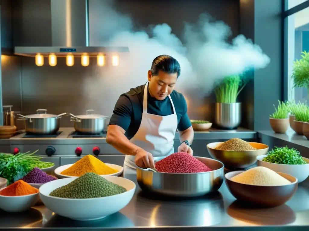 Un chef experto preparando quinua en clase de cocina con quinua