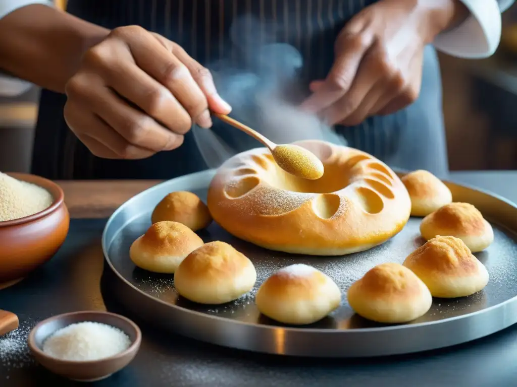 Chef experto preparando receta auténtica picarones peruanos con destreza y pasión