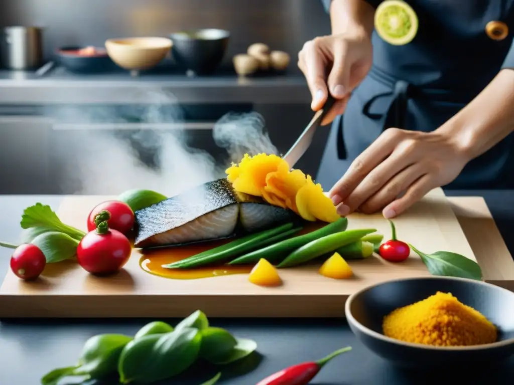 Un chef experto fusiona técnicas culinarias japonesas y peruanas en una cocina moderna