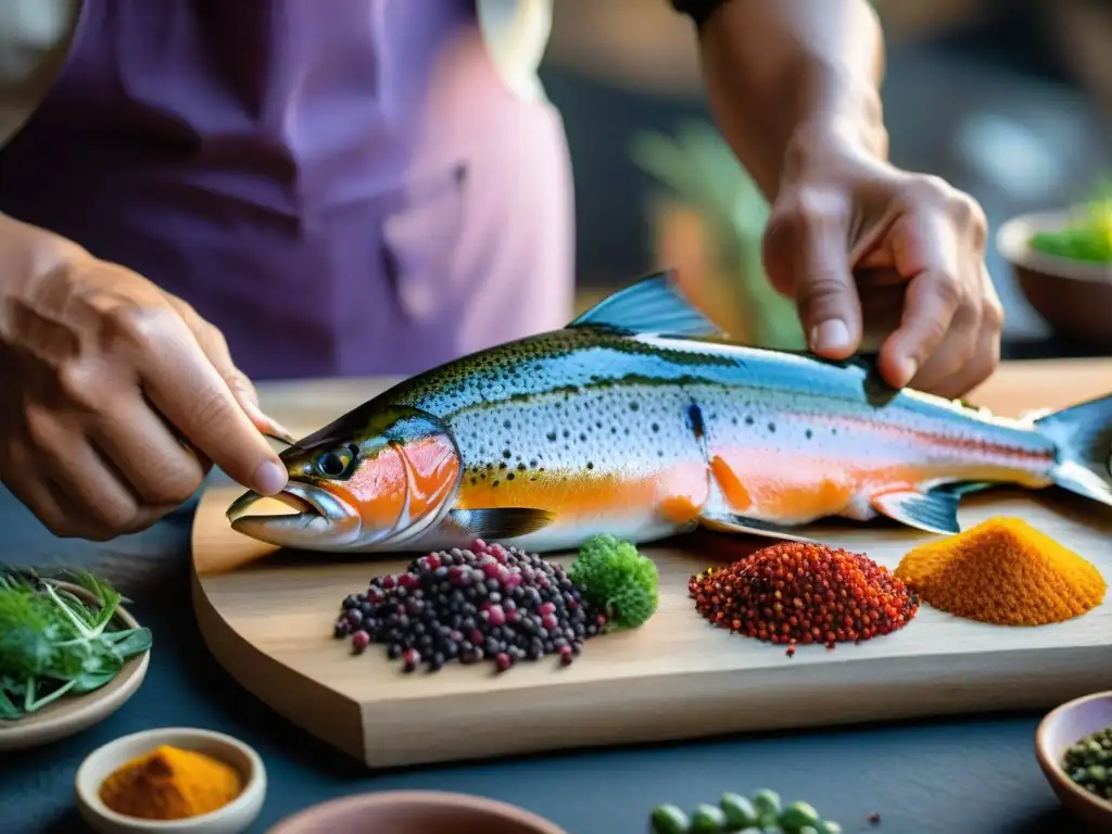 Un chef experto prepara trucha andina con ingredientes vibrantes en el Festival Gastronómico