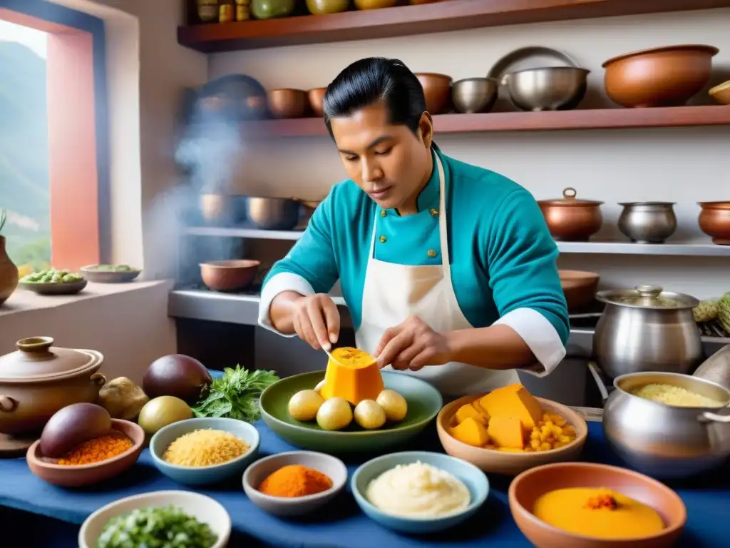 Chef preparando La Papa a la Huancaína, platos peruanos auténticos con historia