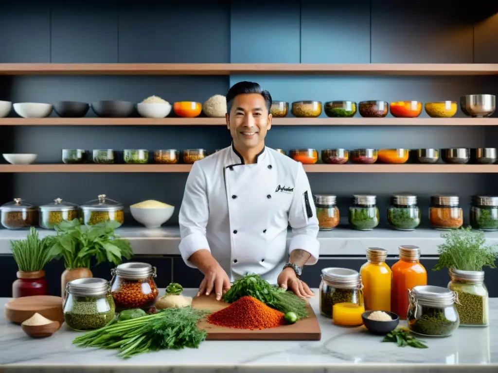 Un chef hábil fusiona ingredientes autóctonos en una cocina elegante