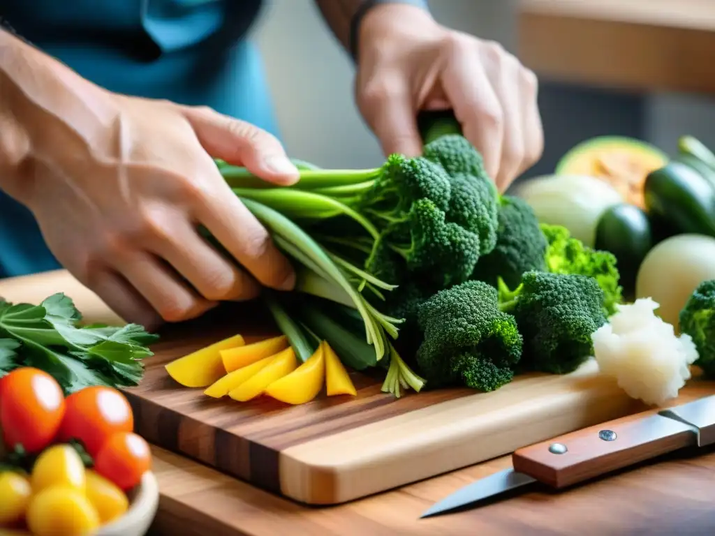 Un chef cortando ingredientes peruanos con técnicas culinarias sostenibles