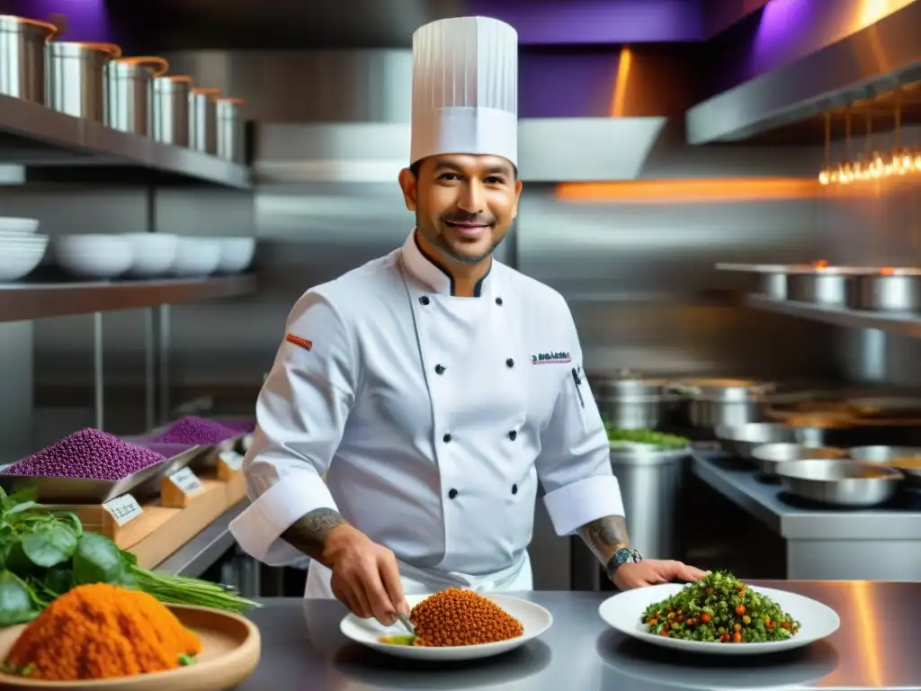 Un chef internacional prepara una exquisita comida peruana en un restaurante de lujo