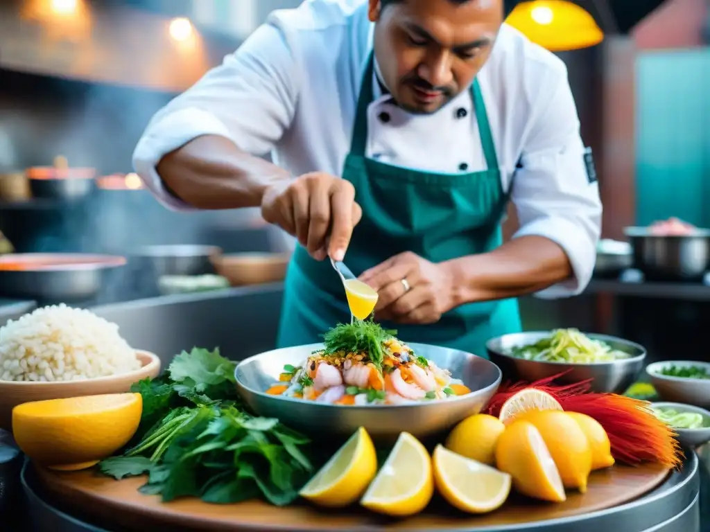 Un chef limeño preparando ceviche en un tradicional huariques