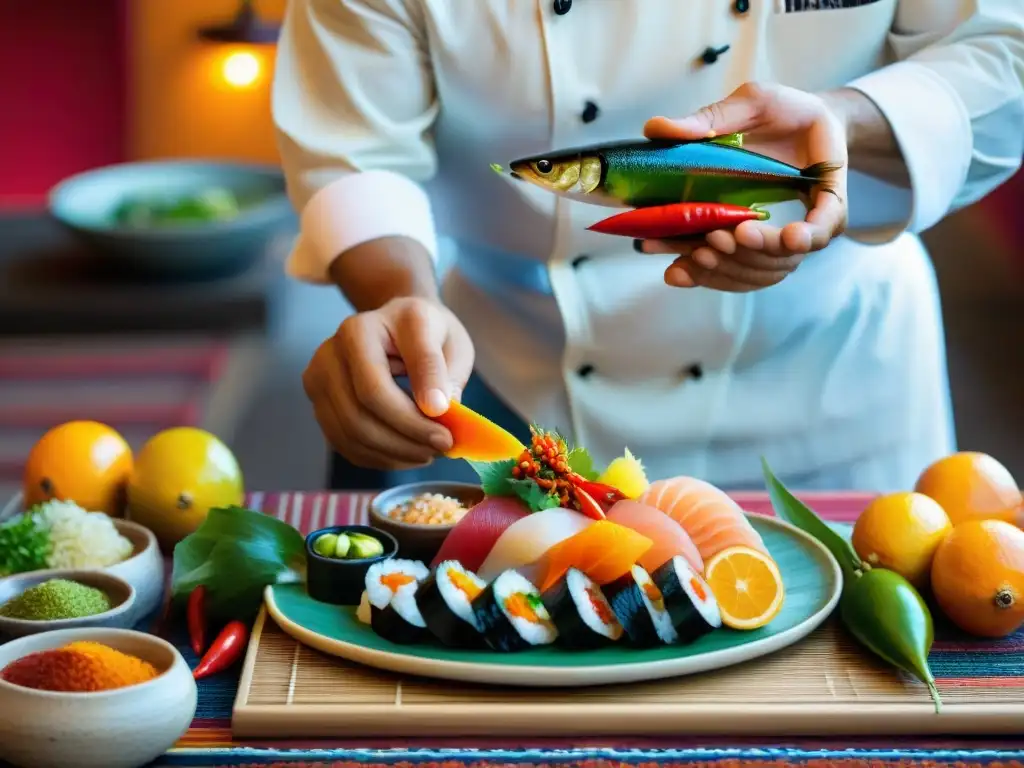 Chef fusionando mar y tierra en cocina peruana contemporánea con técnicas japonesas