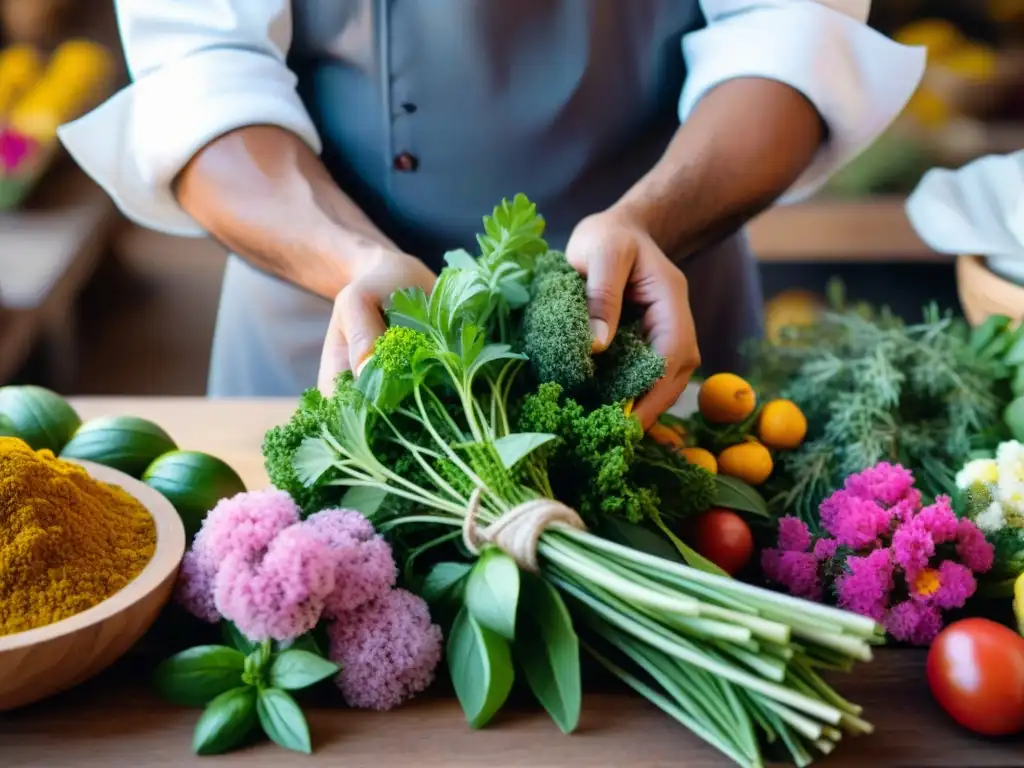 Chef en mercado peruano, resaltando la importancia de los olores en la gastronomía peruana