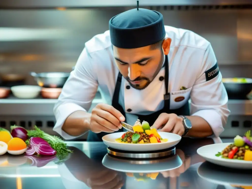 El chef Virgilio Martínez creando una obra culinaria vibrante en Central restaurante Perú vanguardia culinaria