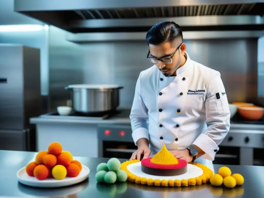 Un chef pastelero experto utiliza tecnología 3D para decorar postres peruanos tradicionales con colores vibrantes