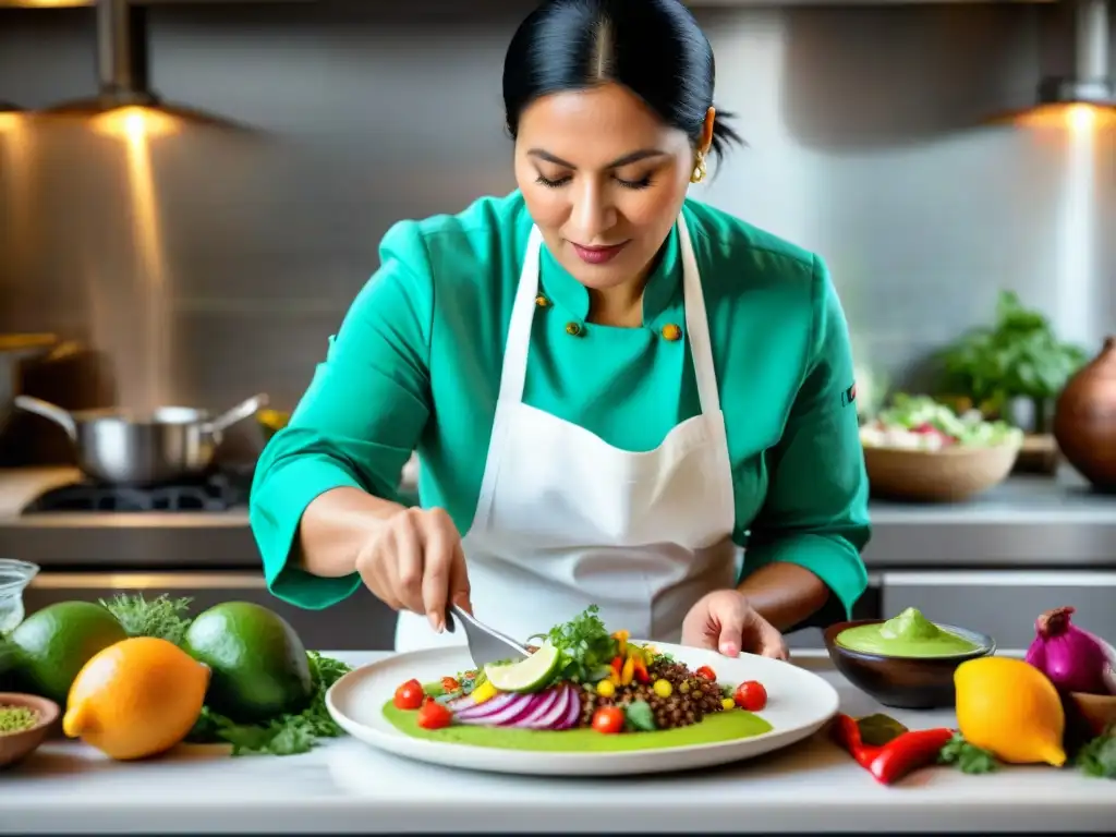 Una chef peruana fusiona ingredientes en una cocina moderna