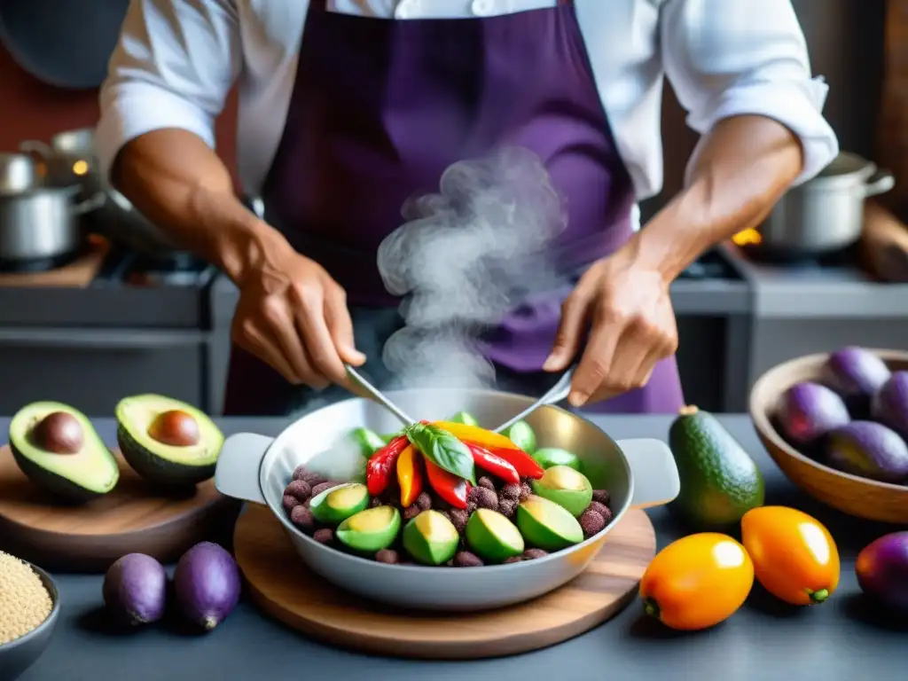 Chef peruano incorporando algarrobina en postre, resaltando los beneficios de la algarrobina peruana